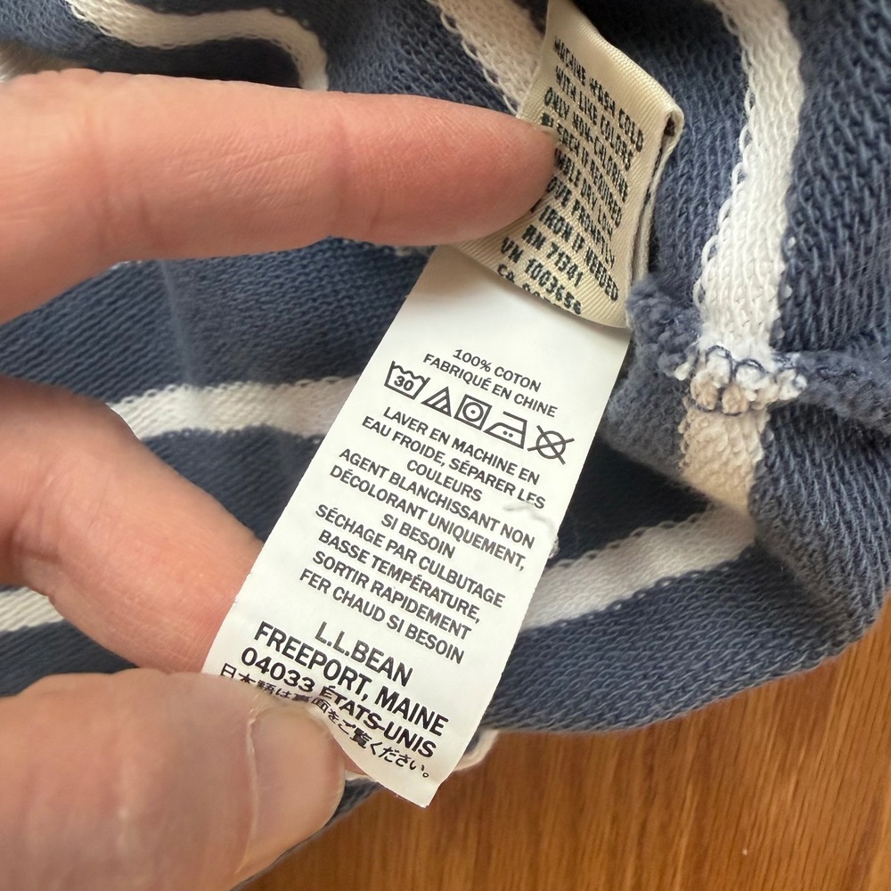LL Bean Women's Blue White Striped Snap Sweatshirt Petite Medium Nautical Preppy - Picture 8 of 9